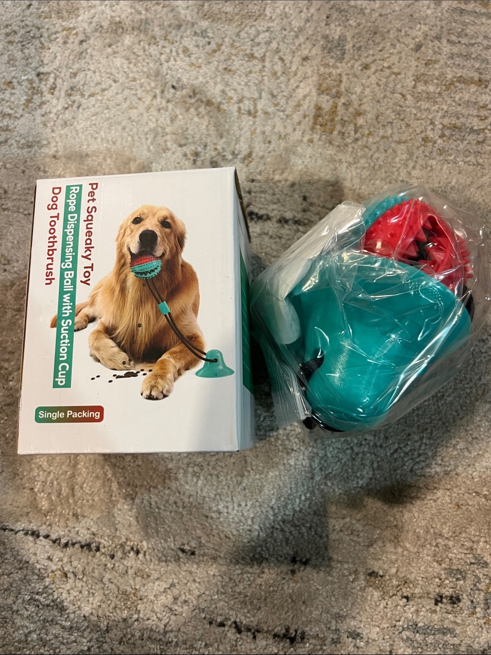 Pet Squeaky Rope-Dispensing Dog Toy with Suction Cup - Teal and Red z25